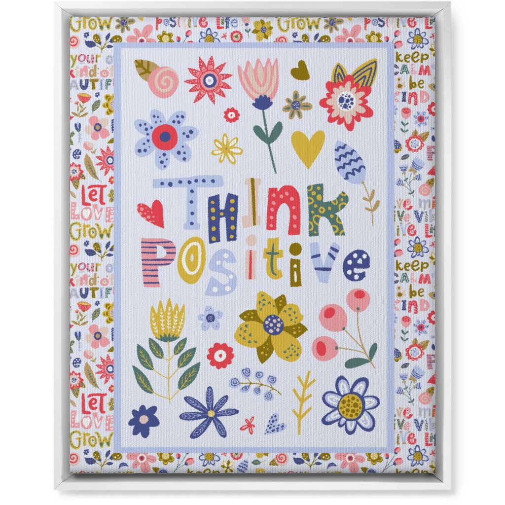 Think Positive Inspirational Floral Wall Art, White, Single piece, Canvas, 16x20, Multicolor