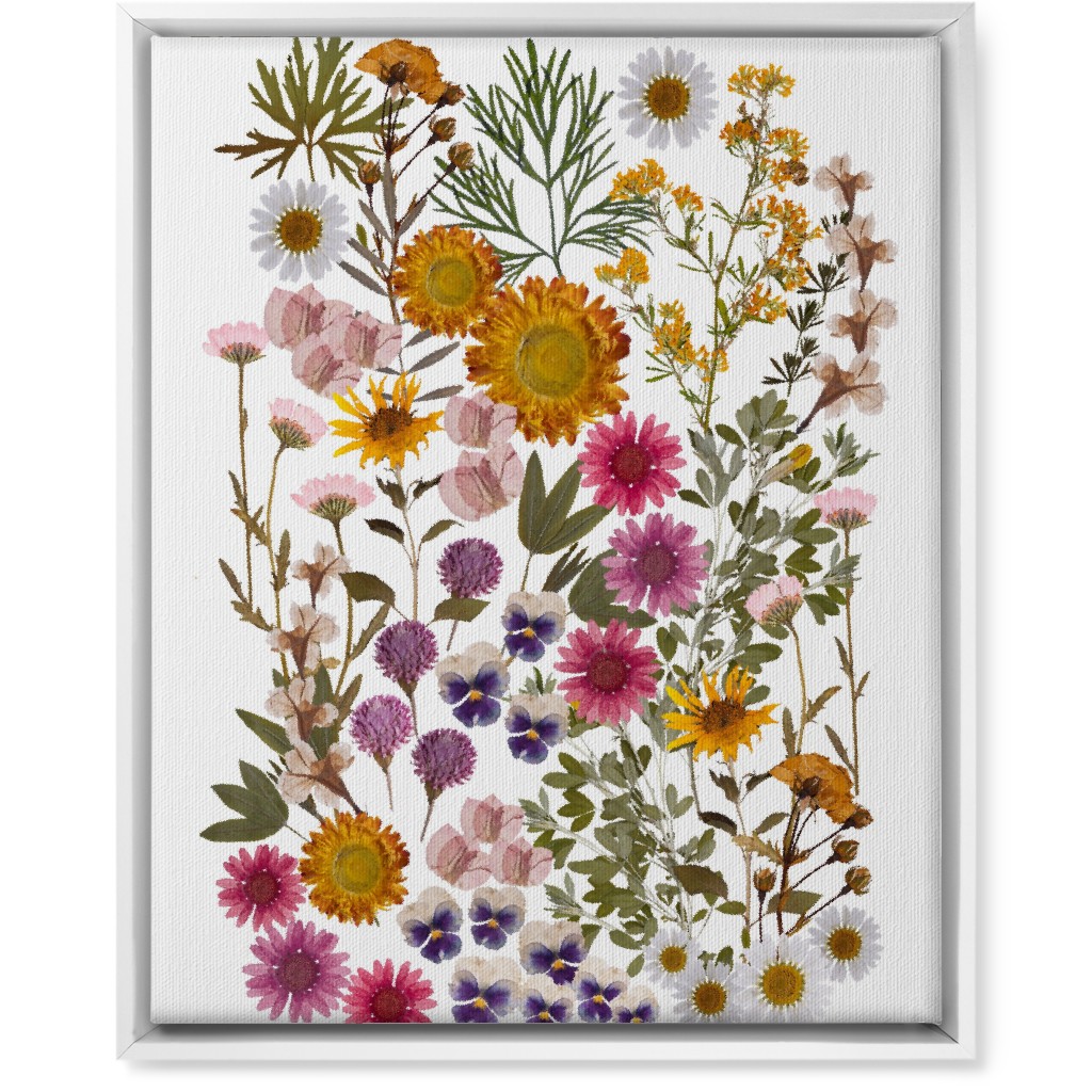 Pressed Flowers on White Wall Art, White, Single piece, Canvas, 16x20, Multicolor