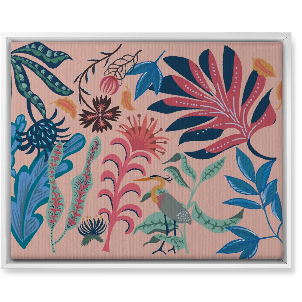 Bold Heron - Multi on Pink Wall Art, White, Single piece, Canvas, 16x20, Pink, Bright Pink