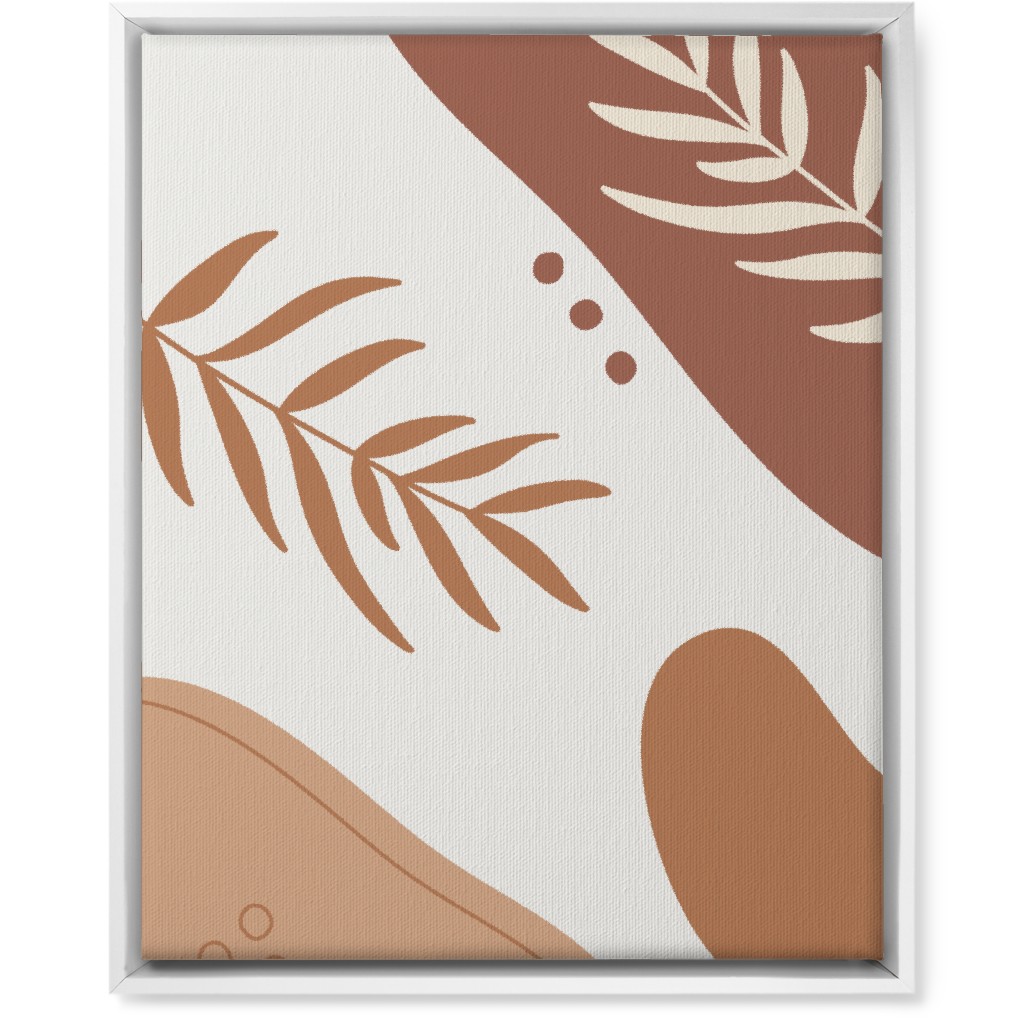Fern Leaves and Abstract Shapes - Earth Tones Wall Art, White, Single piece, Canvas, 16x20, Orange, Orange
