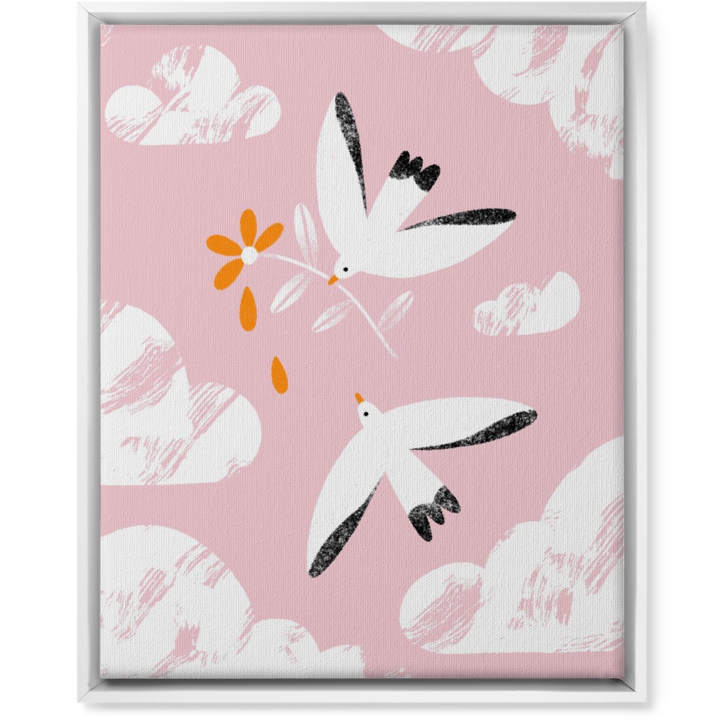 Two Birds in the Pink Sky Wall Art, White, Single piece, Canvas, 16x20, Pink