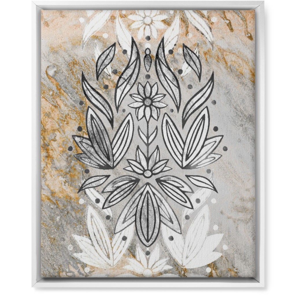 Floral Art Deco Marble Wall Art, White, Single piece, Canvas, 16x20, Gray