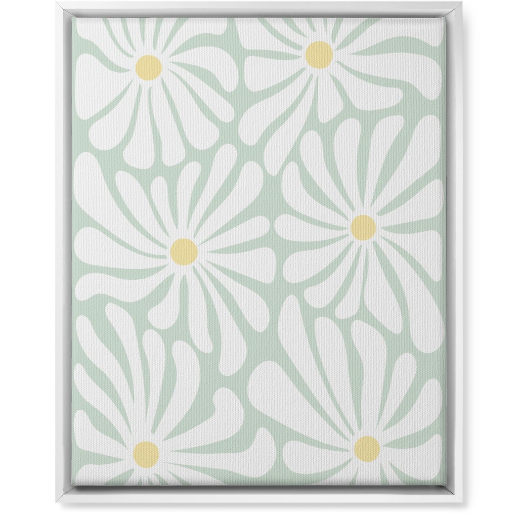 Retro Daisies Wall Art, White, Single piece, Canvas, 16x20, Green, Aloe