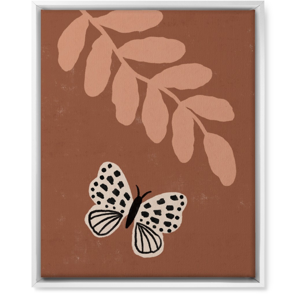 Butterfly and Leaves - Warm Wall Art, White, Single piece, Canvas, 16x20, Brown, Brown