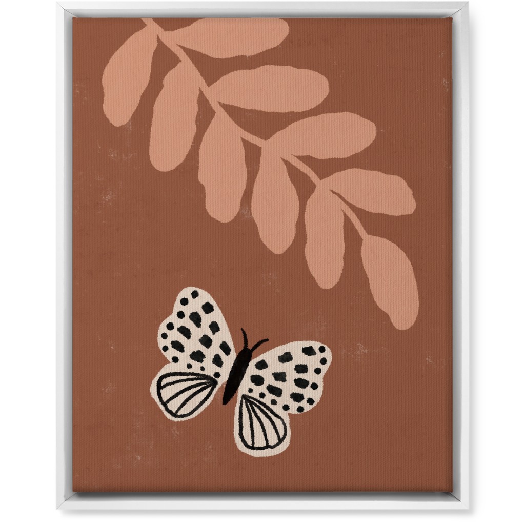 Butterfly and Leaves - Warm Wall Art, White, Single piece, Canvas, 16x20, Brown