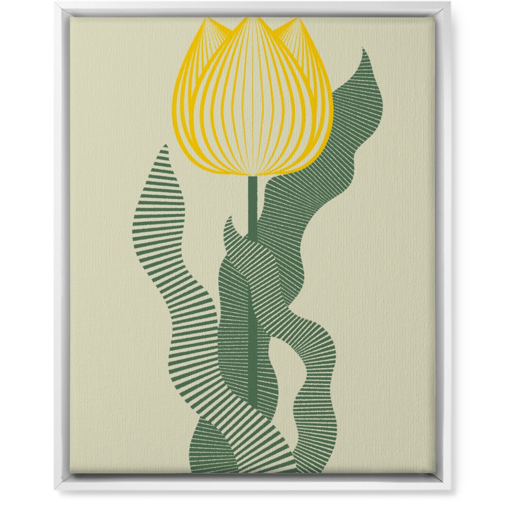 Abstract Tulip Flower - Yellow on Beige Wall Art, White, Single piece, Canvas, 16x20, Yellow