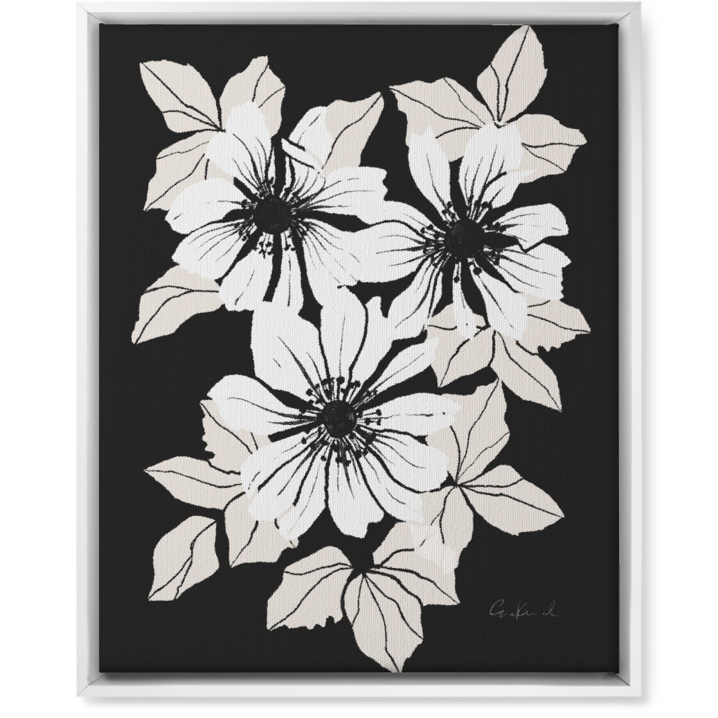 Botanical Big Anemones Wall Art, White, Single piece, Canvas, 16x20, Gray, Charcoal