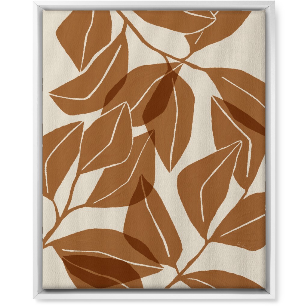 Botanical Ficus Leaves Wall Art, White, Single piece, Canvas, 16x20, Orange