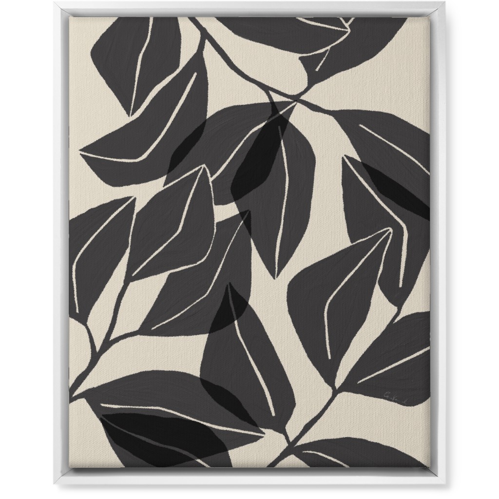 Botanical Ficus Leaves Wall Art, White, Single piece, Canvas, 16x20, Gray