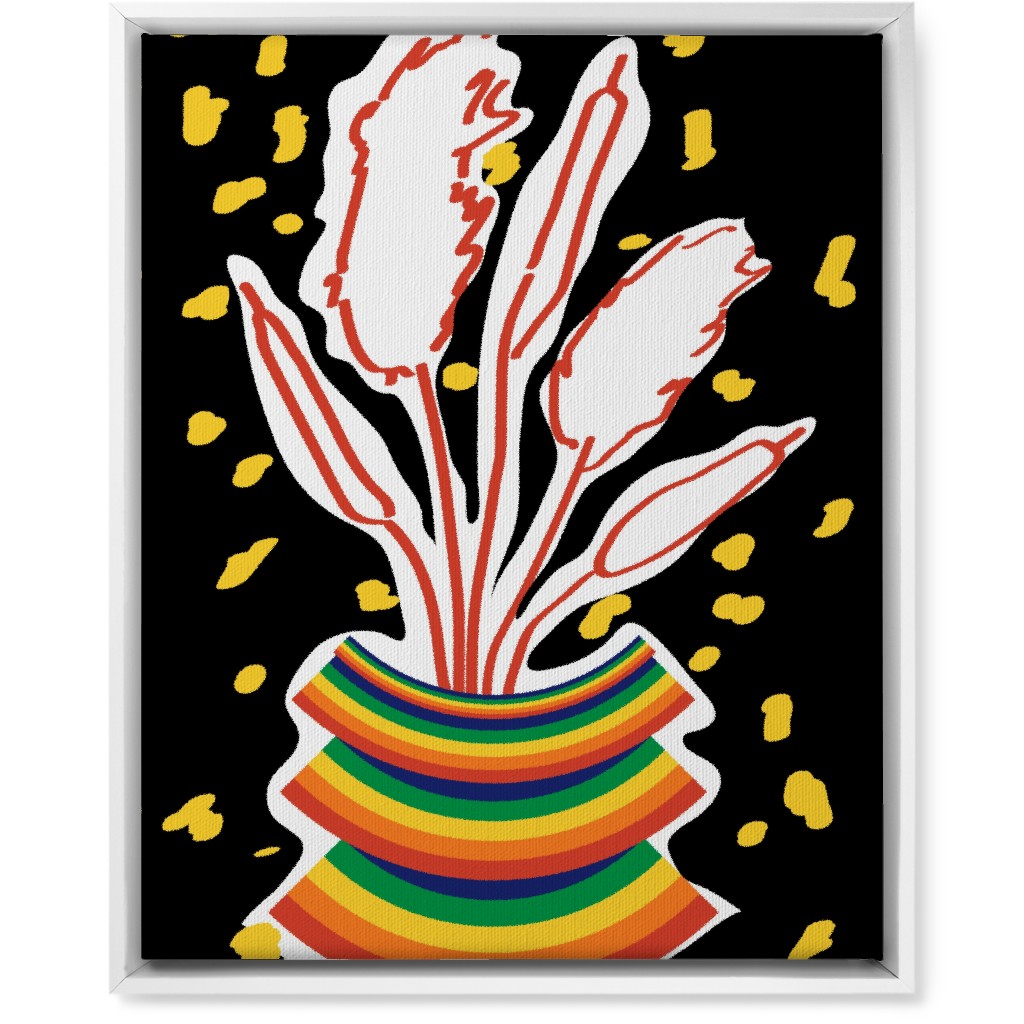 Retro Rainbow Abstract Floral in Vase - Multi on Black Wall Art, White, Single piece, Canvas, 16x20, Multicolor