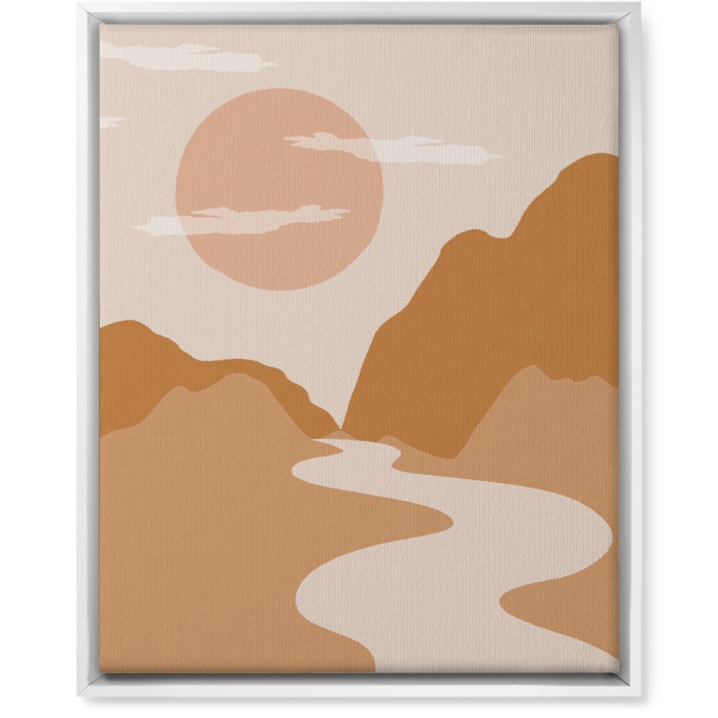 Abstract Mountain River Landscape - Neutral Wall Art, White, Single piece, Canvas, 16x20, Orange