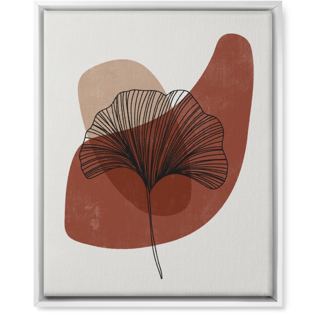 Abstract Ginko - Terracotta and Ivory Wall Art, White, Single piece, Canvas, 16x20, Brown, Brown