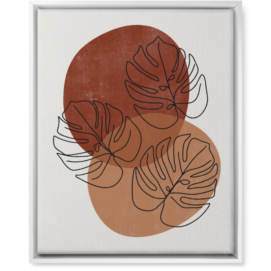 Abstract Monstera Leaves - Terracotta and Ivory Wall Art, White, Single piece, Canvas, 16x20, Brown