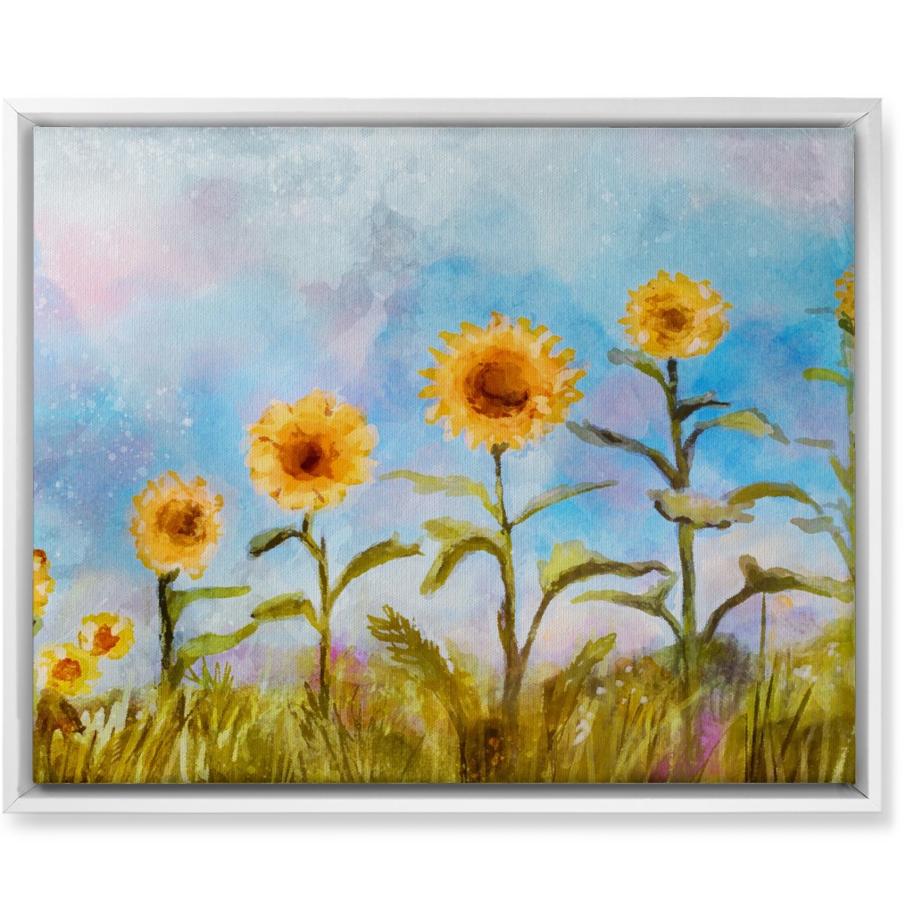 the Sunflower Field Wall Art, White, Single piece, Canvas, 16x20, Multicolor