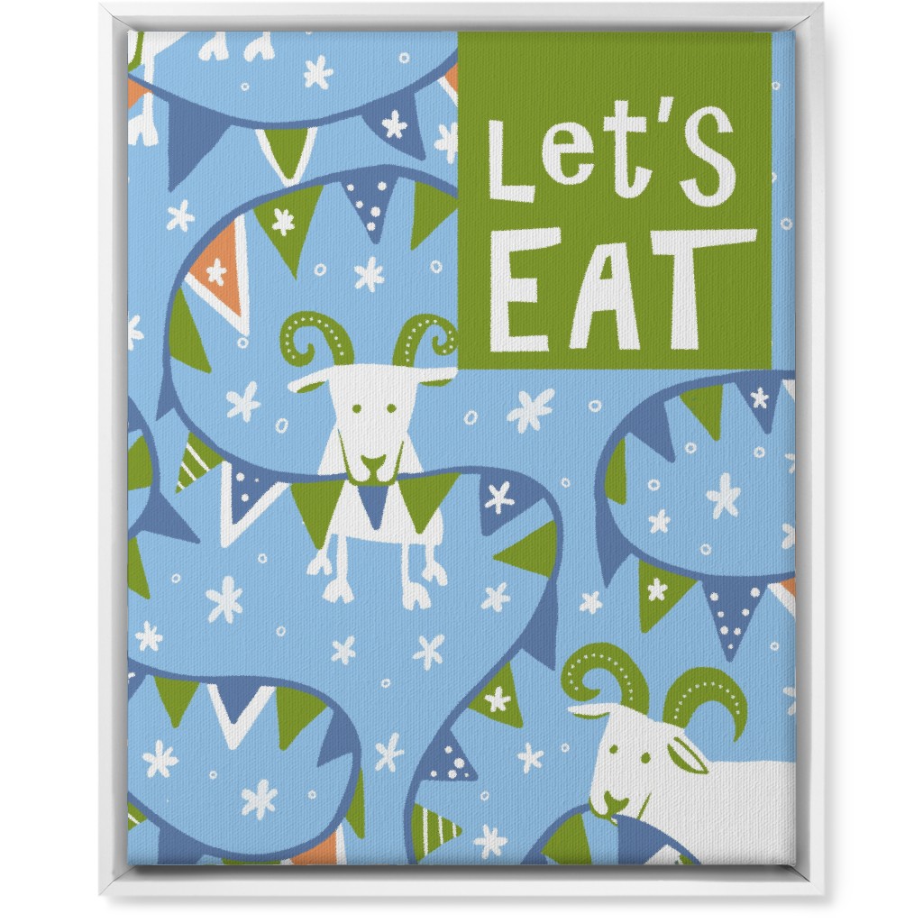 Let's Eat Munchy Goats - Blue Wall Art, White, Single piece, Canvas, 16x20, Blue