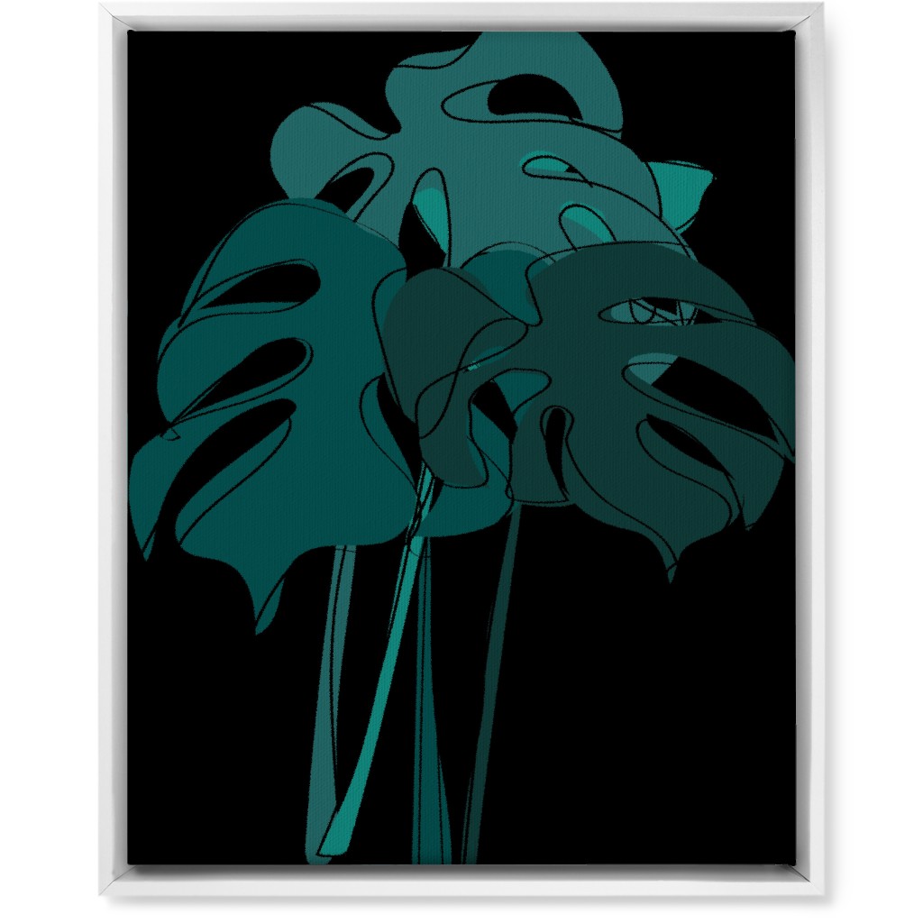 Modern Minimalist Monstera Bouquet - Green and Black Wall Art, White, Single piece, Canvas, 16x20, Green