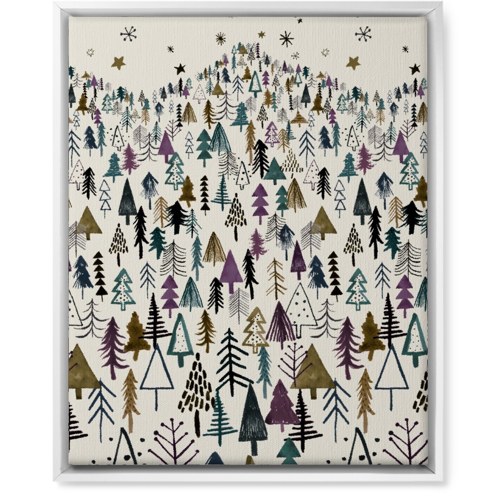 Mountain Trees in the Forest Night - Green and Brown Wall Art, White, Single piece, Canvas, 16x20, Green