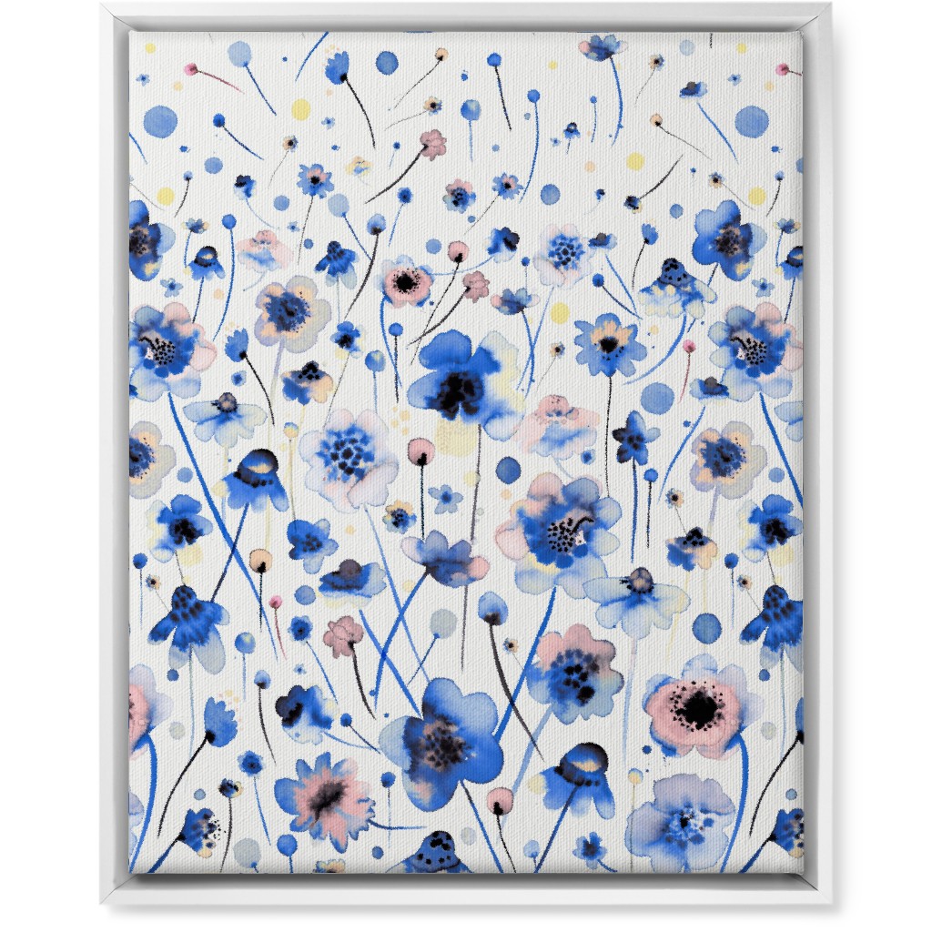 Gradation of Flowers - Blue Wall Art, White, Single piece, Canvas, 16x20, Blue