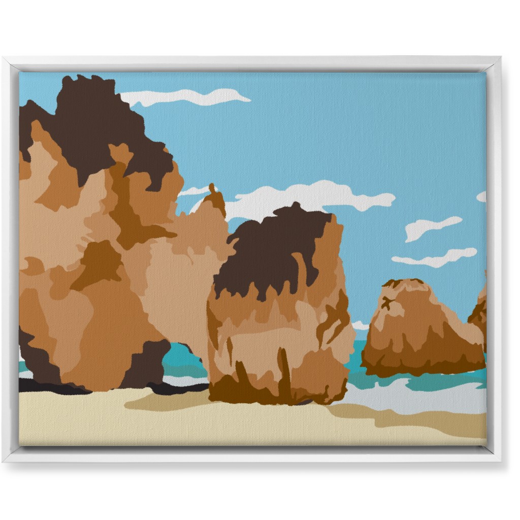 Minimalist Mediterranean Beach Cov Wall Art, White, Single piece, Canvas, 16x20, Multicolor