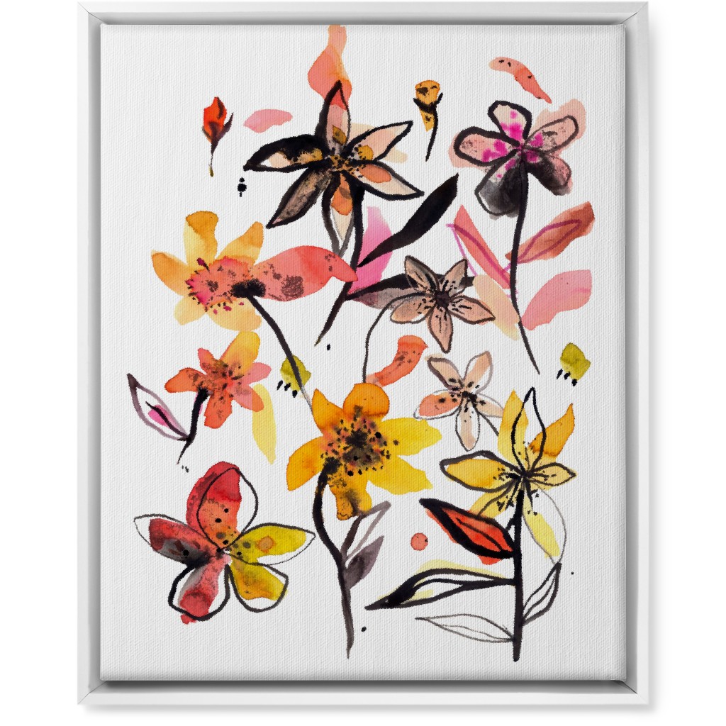 Ink Summer Floral - Pink and Yellow Wall Art, White, Single piece, Canvas, 16x20, Pink, Bright Pink