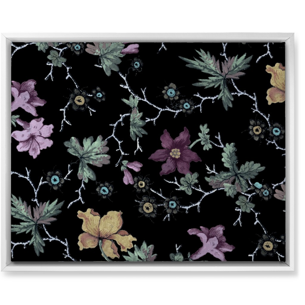 Geneva Floral Watercolor - Multi on Black Wall Art, White, Single piece, Canvas, 16x20, Black
