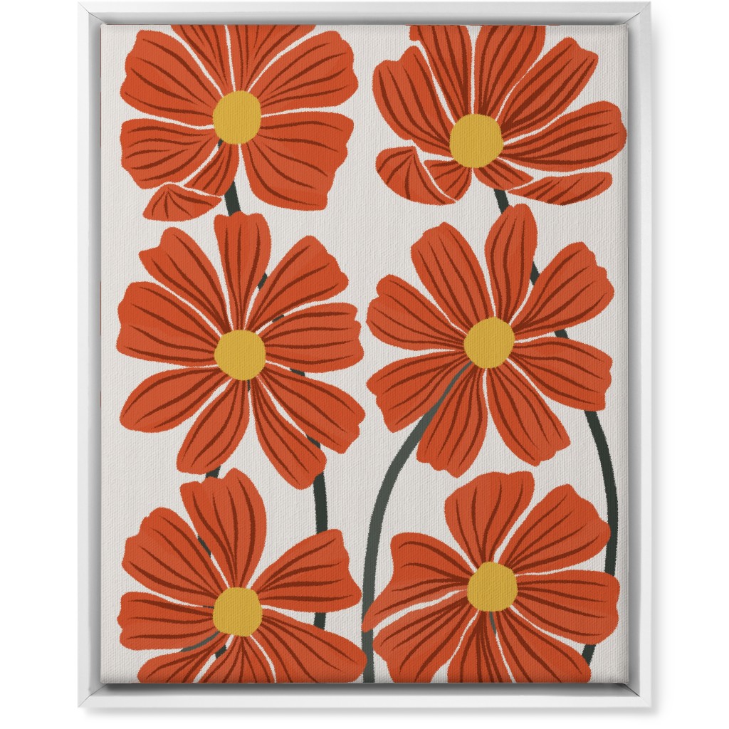 Botanical Cosmos Flowers Wall Art, White, Single piece, Canvas, 16x20, Red