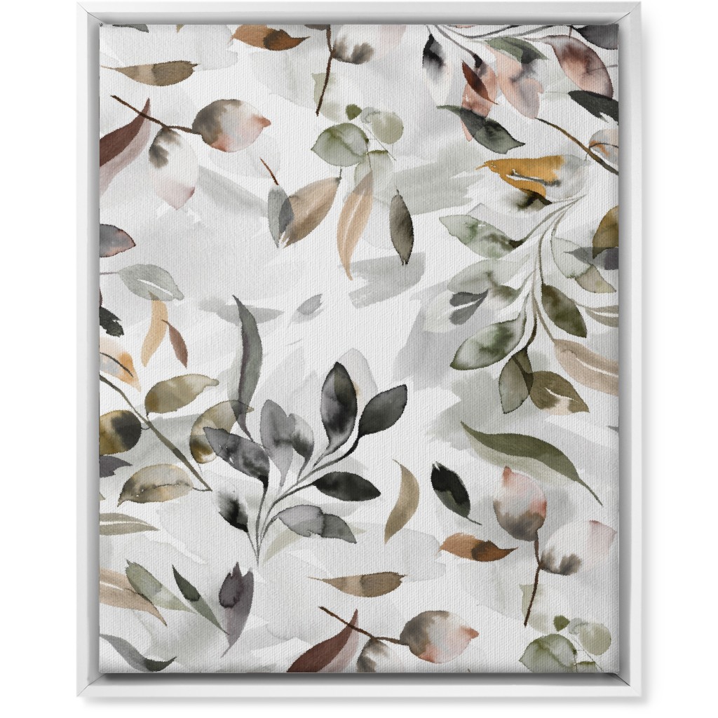 Watercolor Botanical Leaves - Beige Wall Art, White, Single piece, Canvas, 16x20, Beige