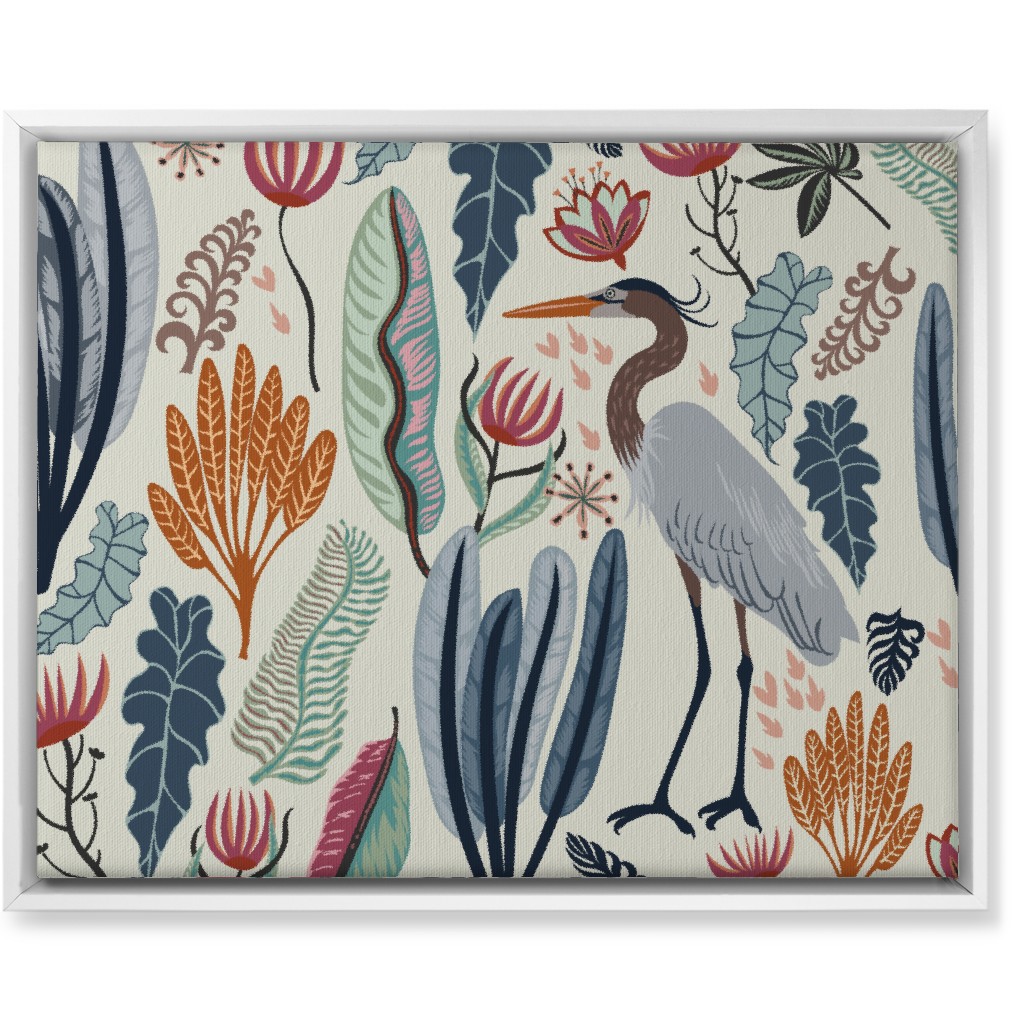 Heron and Plants - Multi on Cream Wall Art, White, Single piece, Canvas, 16x20, Multicolor