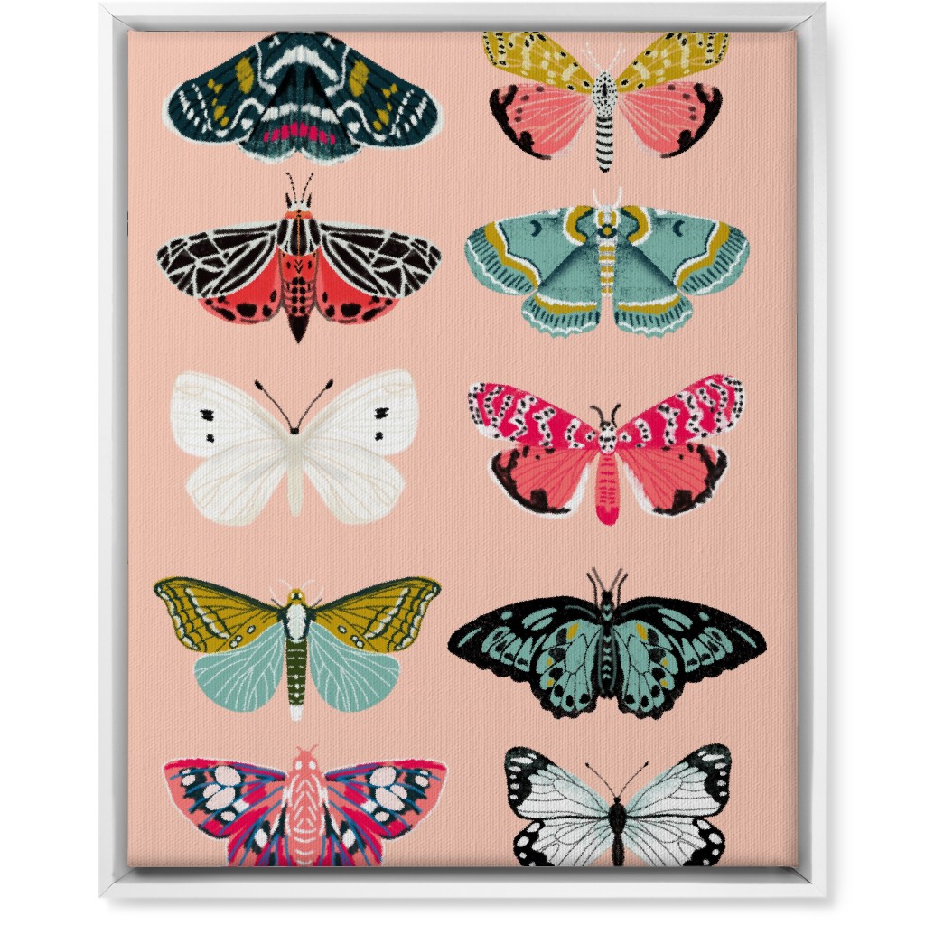 Moths & Butterflies Botanic Nature - Multi on Pink Wall Art, White, Single piece, Canvas, 16x20, Multicolor