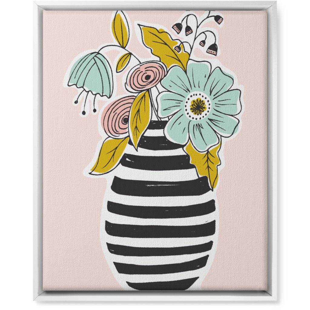Summer Floral Vase Wall Art, White, Single piece, Canvas, 16x20, Multicolor, Pearl