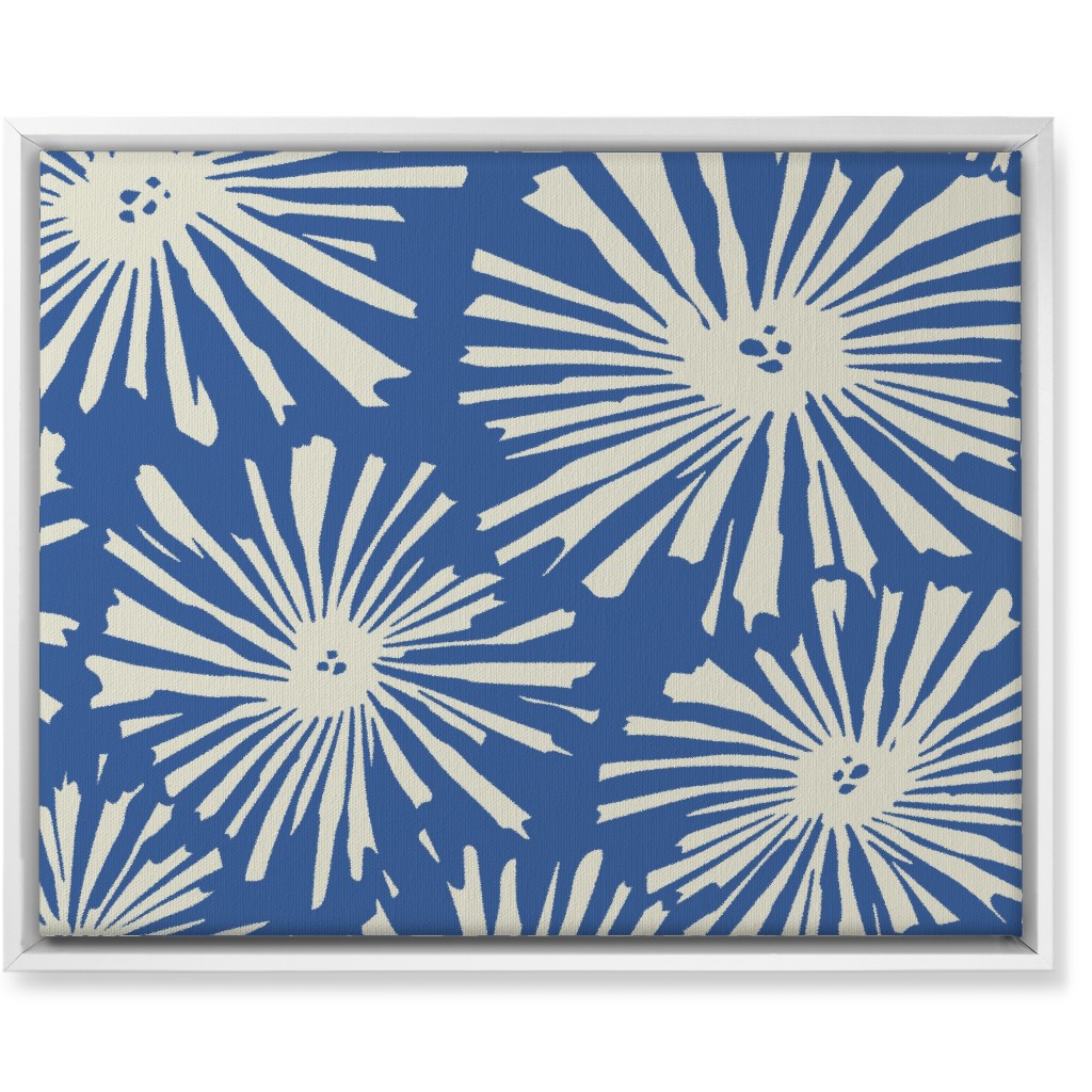 Cactus Blooms - Cream on Blue Wall Art, White, Single piece, Canvas, 16x20, Blue, True Blue