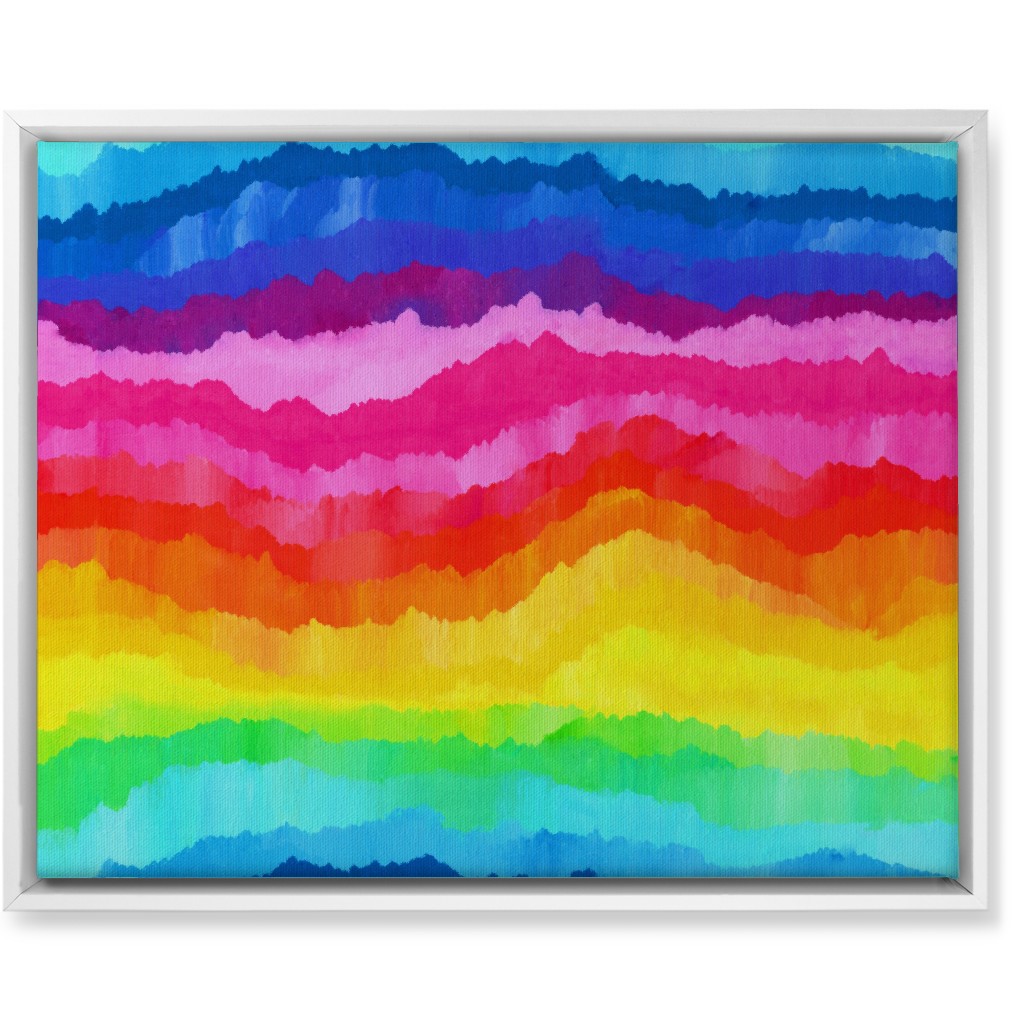 Rainbow Acrylic Waves Wall Art, White, Single piece, Canvas, 16x20, Multicolor