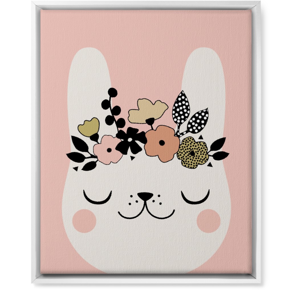 Floral Bunny - Pink Wall Art, White, Single piece, Canvas, 16x20, Pink