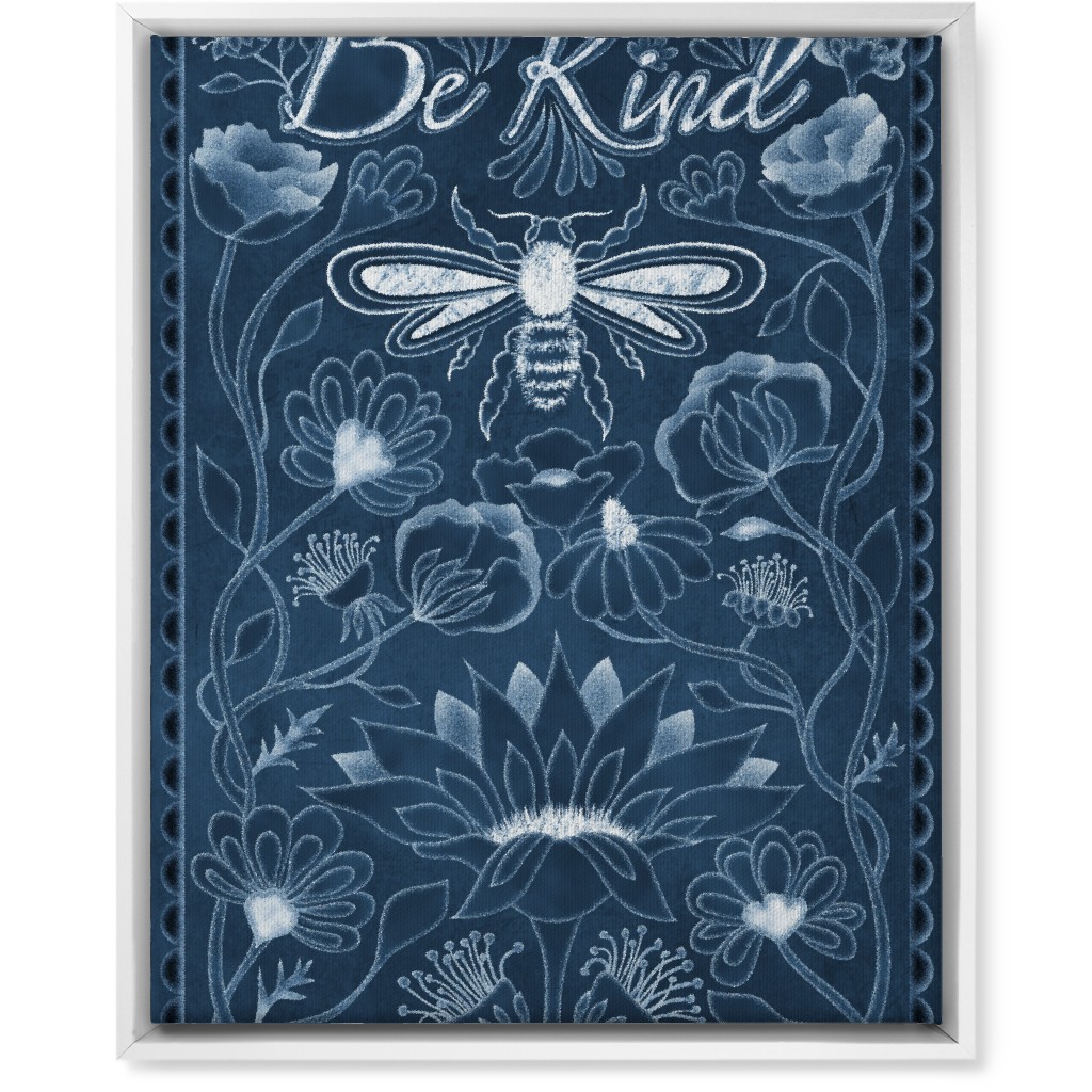 Be Kind Floral Wall Art, White, Single piece, Canvas, 16x20, Blue