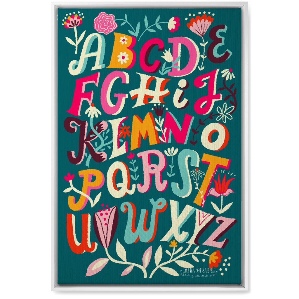 Flowering Alphabet - Teal Wall Art, White, Single piece, Canvas, 20x30, Multicolor