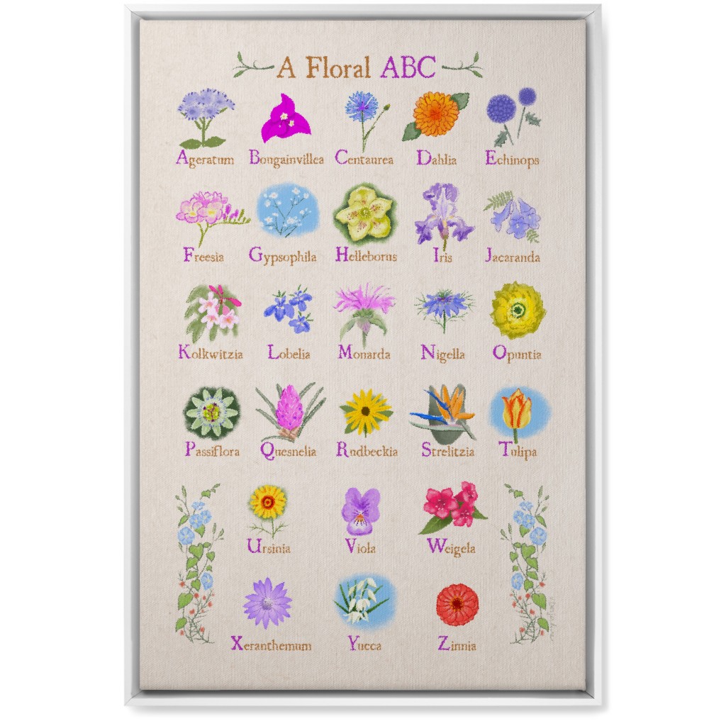 Floral Abcs - Multi on Pink Wall Art, White, Single piece, Canvas, 20x30, Multicolor