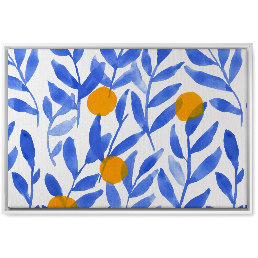 Modern Lemons Block - Blue and Orange Wall Art, White, Single piece, Canvas, 20x30, Blue