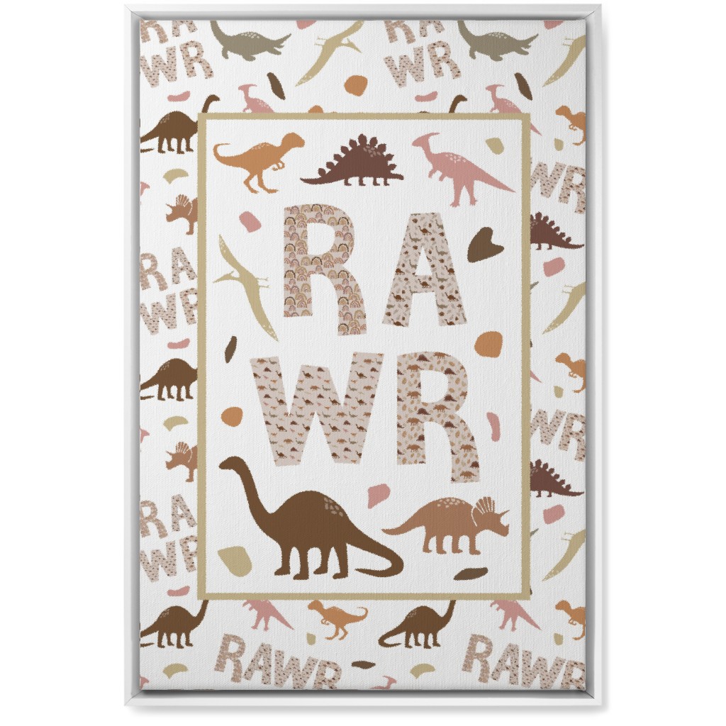 Rawr Dinosaurs - Neutral Wall Art, White, Single piece, Canvas, 20x30, Multicolor