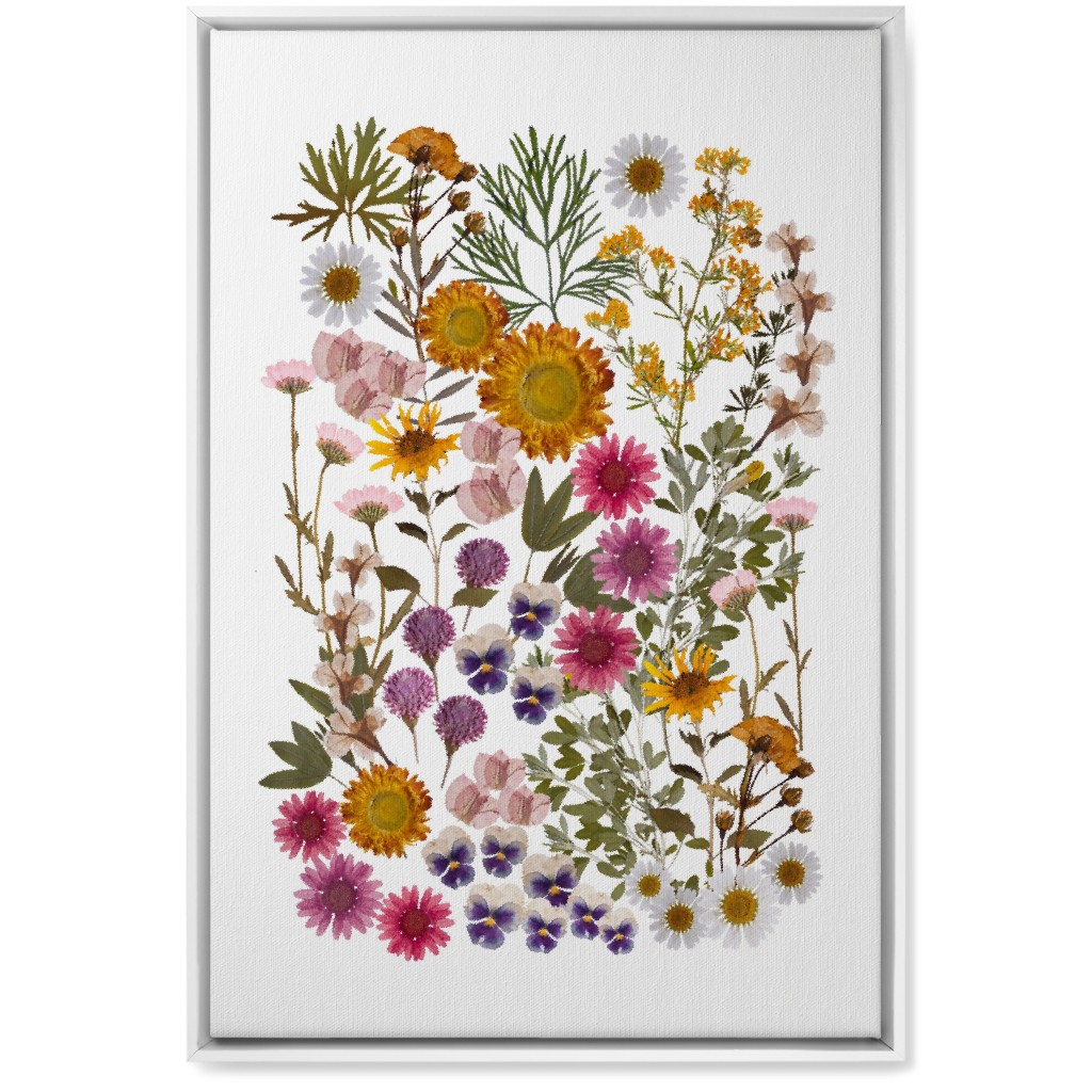 Pressed Flowers on White Wall Art, White, Single piece, Canvas, 20x30, Multicolor