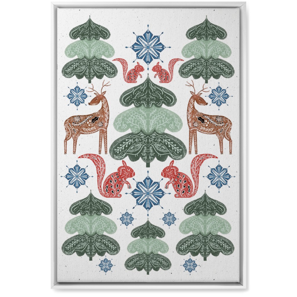Scandi Woodland Forest & Animals - Green Wall Art, White, Single piece, Canvas, 20x30, Green, Classic Green