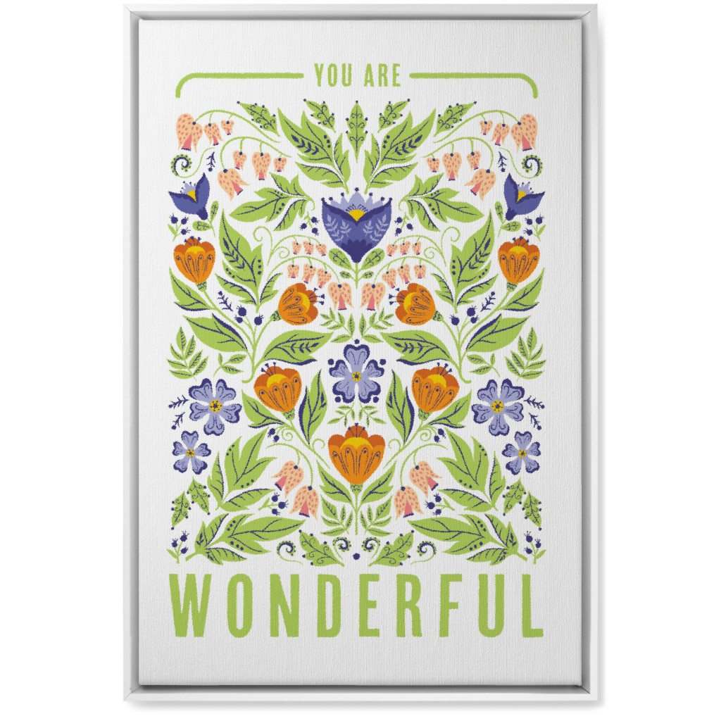 You Are Wonderful Floral - Green Wall Art, White, Single piece, Canvas, 20x30, Green
