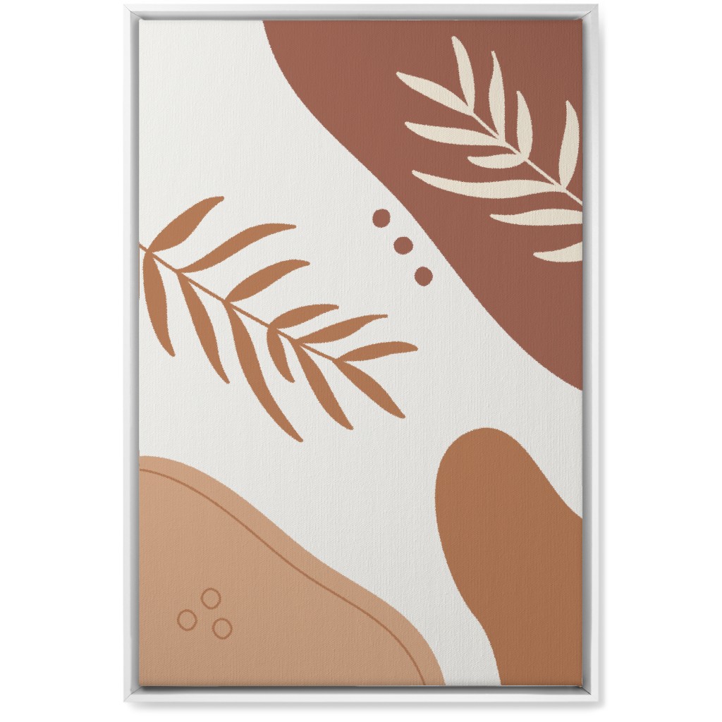 Fern Leaves and Abstract Shapes - Earth Tones Wall Art, White, Single piece, Canvas, 20x30, Orange