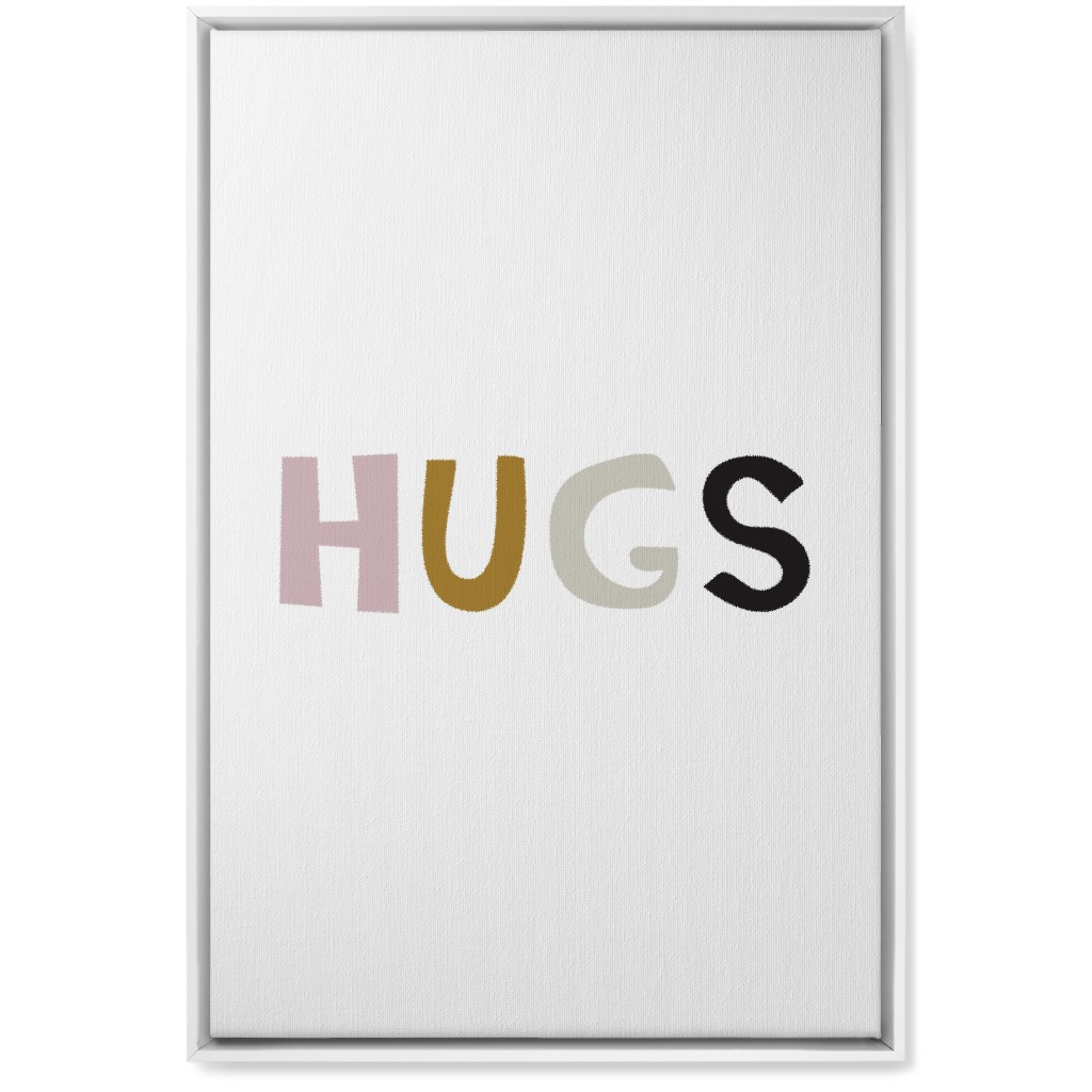 Hugs Typography - Neutral With Pink Wall Art, White, Single piece, Canvas, 20x30, Multicolor