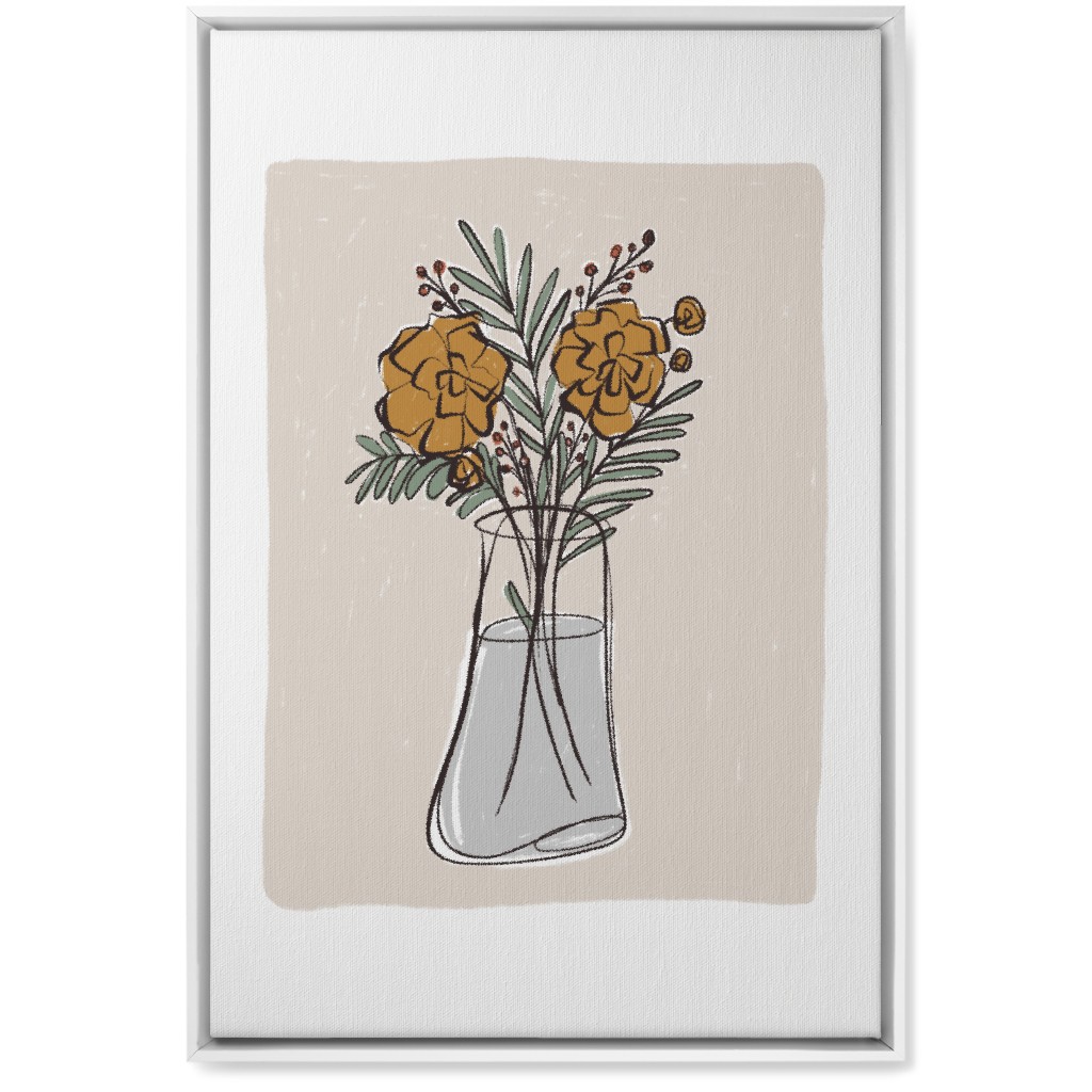 Bouquet Study - Yellow on Beige Wall Art, White, Single piece, Canvas, 20x30, Beige