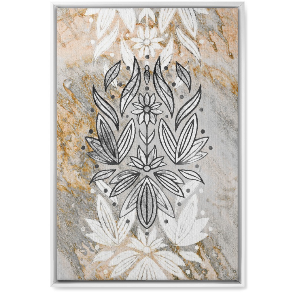 Floral Art Deco Marble Wall Art, White, Single piece, Canvas, 20x30, Gray, Silver Lining