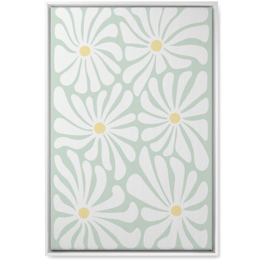 Retro Daisies Wall Art, White, Single piece, Canvas, 20x30, Green, Aloe
