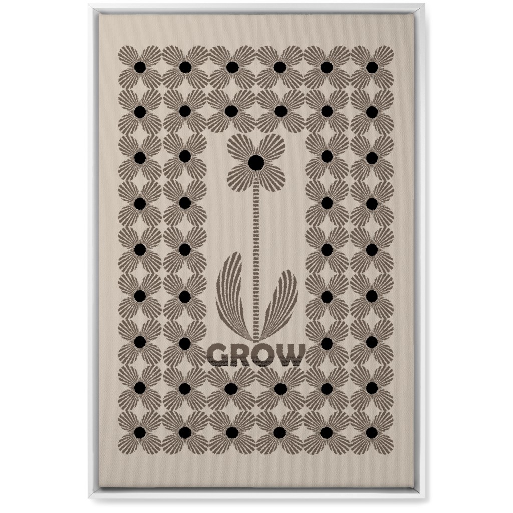 Grow Modern Flower - Beige and Black Wall Art, White, Single piece, Canvas, 20x30, Beige, Pearl