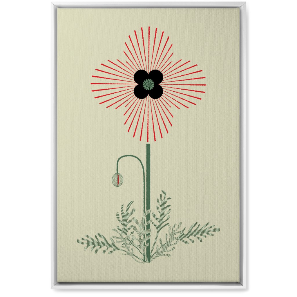 Abstract Poppy Flower - Red on Beige Wall Art, White, Single piece, Canvas, 20x30, Red, Red