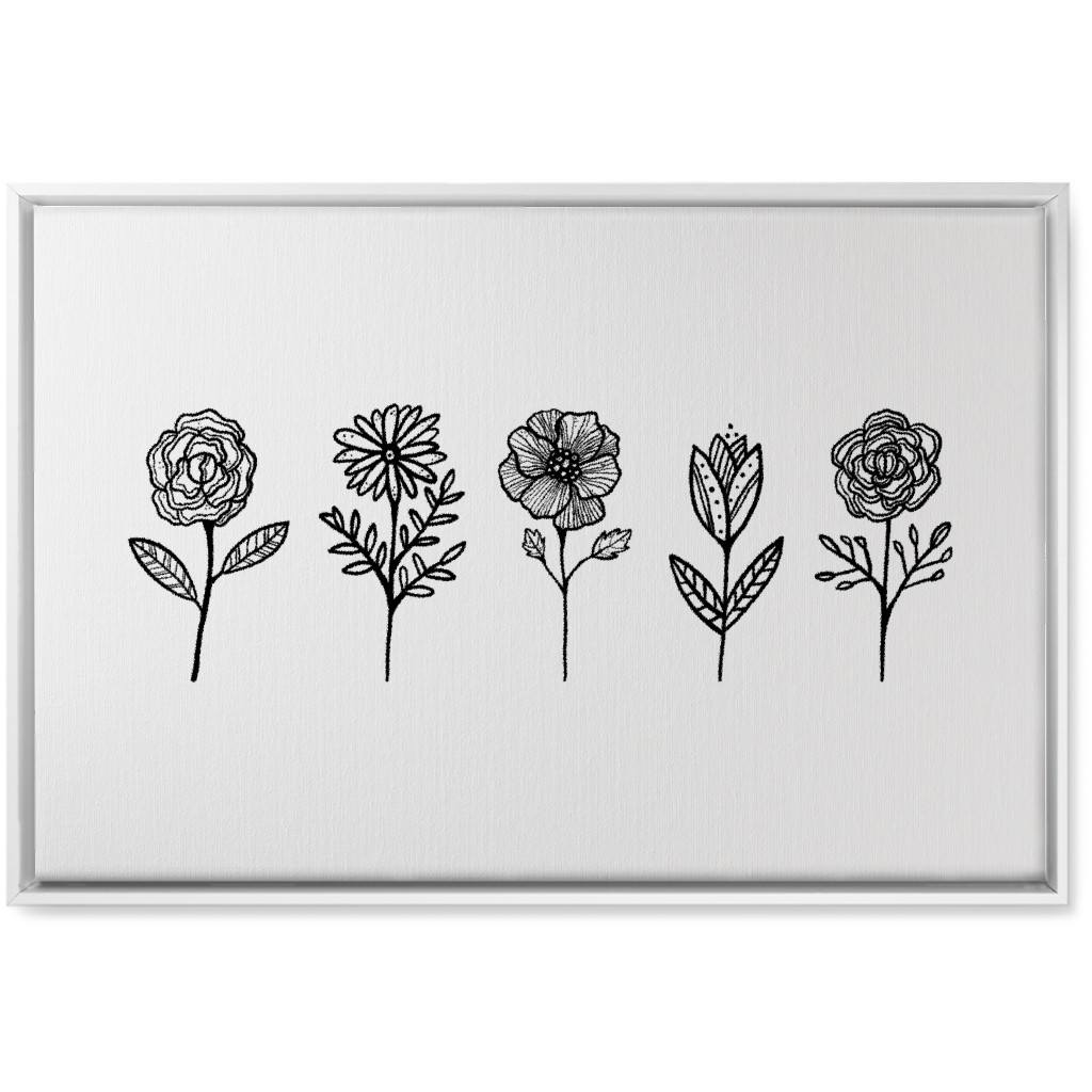 Floral Studies - Black and White Wall Art, White, Single piece, Canvas, 20x30, White