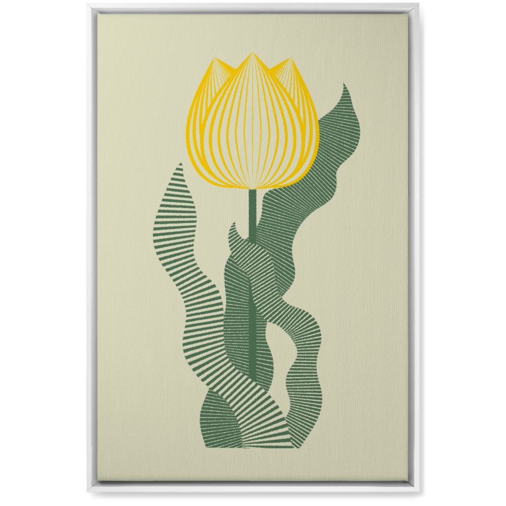 Abstract Tulip Flower - Yellow on Beige Wall Art, White, Single piece, Canvas, 20x30, Yellow